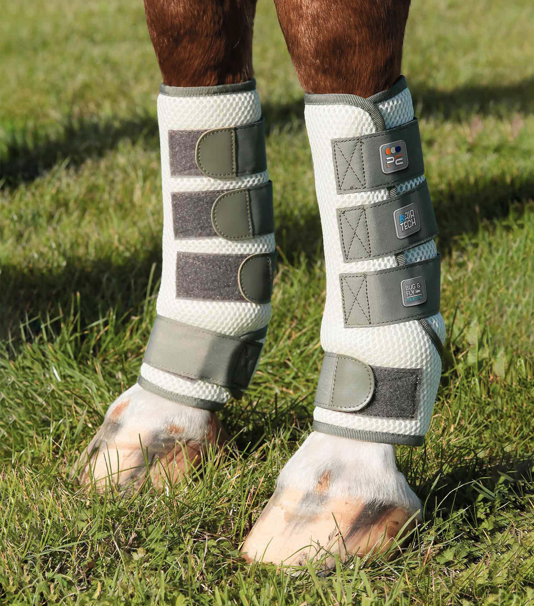 Premier Equine Pro-Tech Bug & Fly Boots - White. Breathable horse leg protection from flies and insects. Riding gear from Equiflair.
