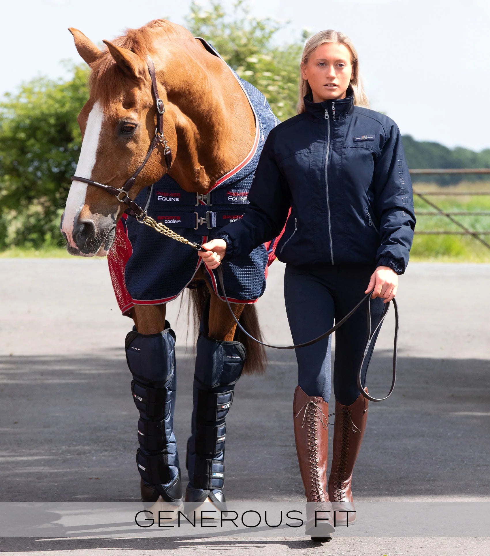PREMIER EQUINE Waterproof Riding Jacket Navy with Horse, Equestrian Gear