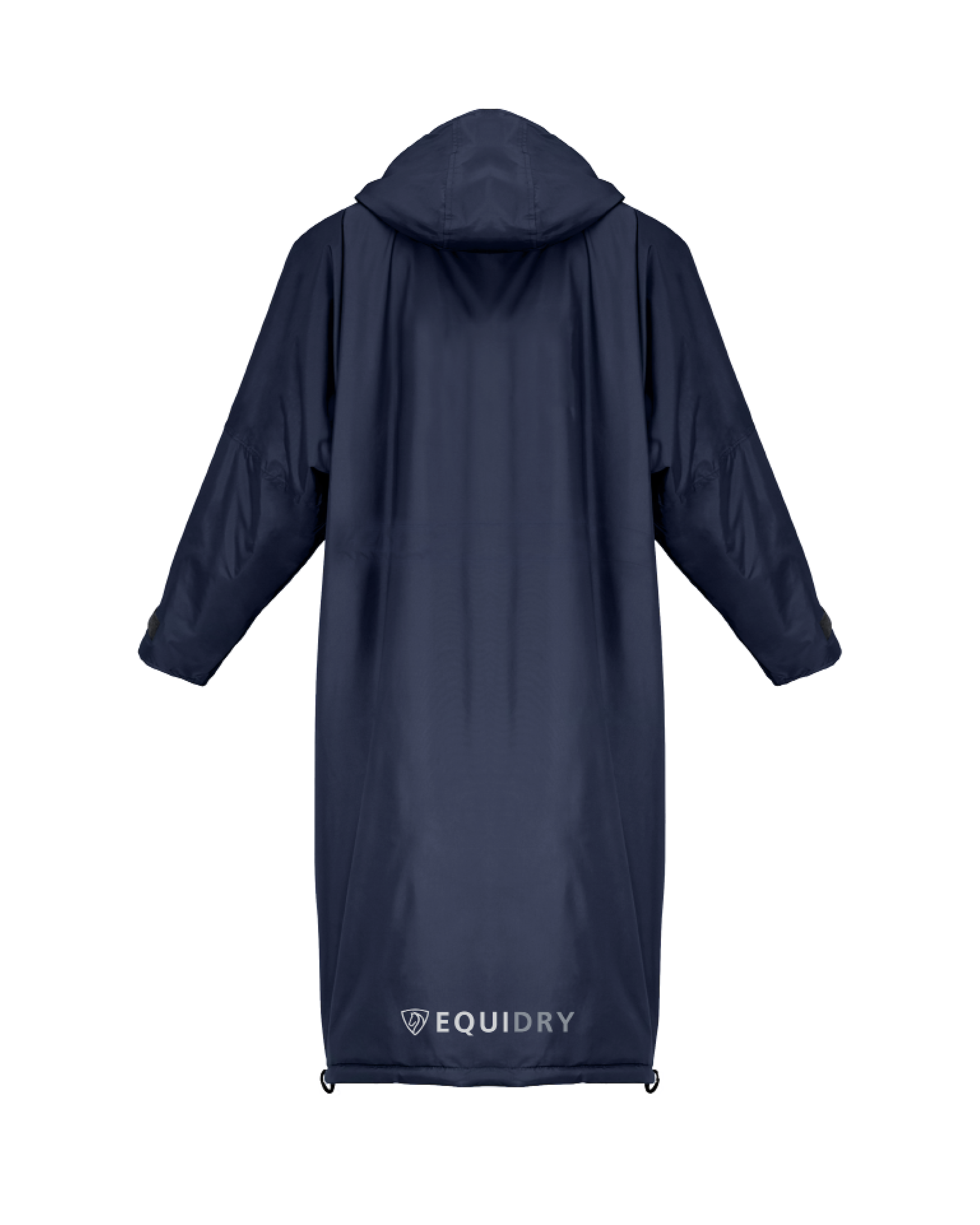 Evolution iD discreet logo Men's Lightweight Waterproof Horse Riding Jacket Thin Fleece Lining Stowaway Hood in navy back