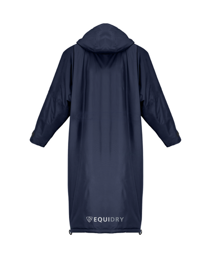 Evolution iD discreet logo Men's Lightweight Waterproof Horse Riding Jacket Thin Fleece Lining Stowaway Hood in navy back