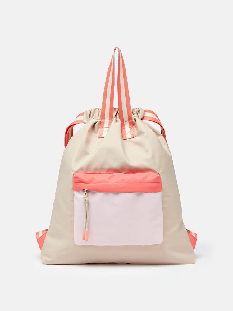 JOULES Packwell Rucksack: Neutral Colorblock Backpack, Water Resistant, Drawstring Closure, Adjustable Straps, Zipped Pocket