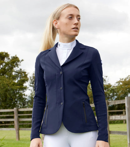 Premier Equine Quarto French Navy Ladies Equestrian Competition Jacket - Tailored Fit, Technical Knit, Equiflair