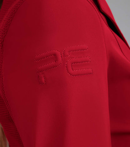 Premier Equine Quarto Ladies Competition Jacket London Red Sleeve Detail - PE Logo
