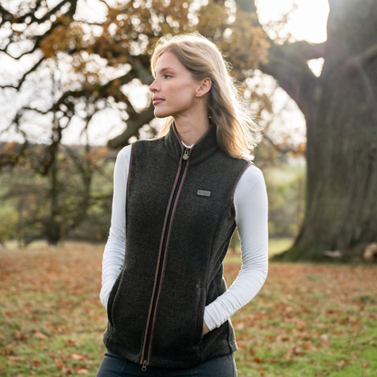 TOGGI Regent Women's Melange Fleece Gilet with faux leather trim, outdoor country style