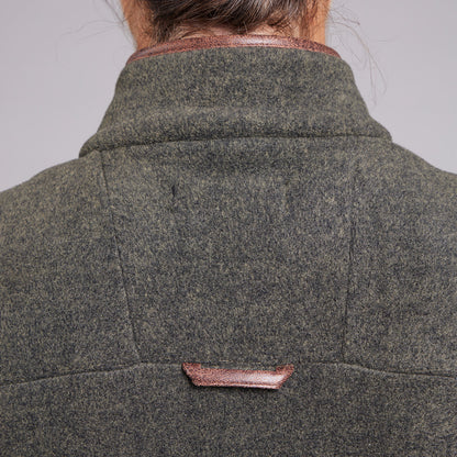 TOGGI REGENT women's dark green fleece gilet back view with faux leather trim