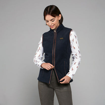 TOGGI Regent Womens Navy Fleece Gilet with Melange Effect and Faux Leather Binding
