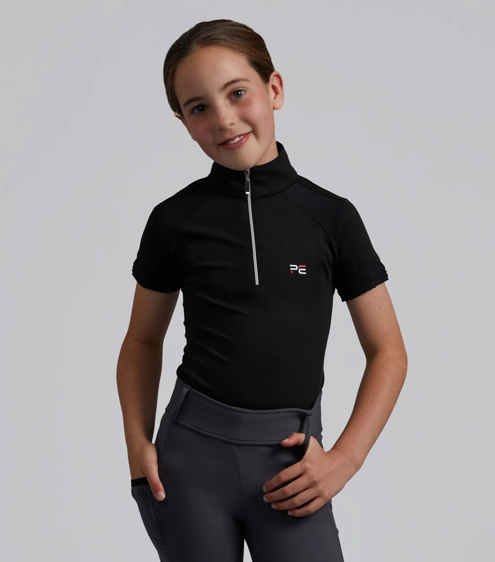 Premier Equine Remisa Girl's Black Technical Riding Top - Short Sleeve, Equestrian Apparel