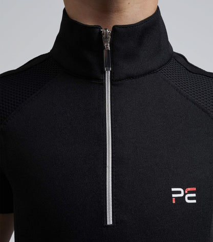 Girl's Black Riding Top: Premier Equine Technical Shirt with Zip Neck & Mesh for Summer Riding Performance