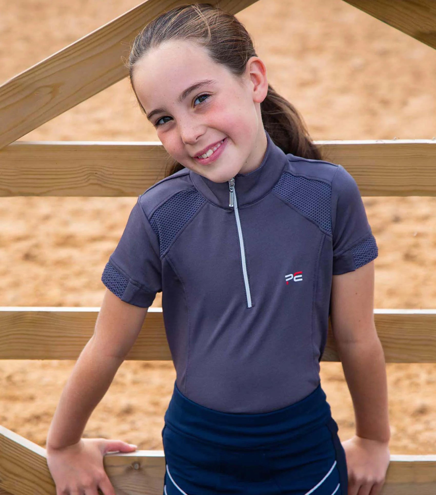 Girl in Grey Premier Equine Riding Top - Children's Horse Riding Apparel