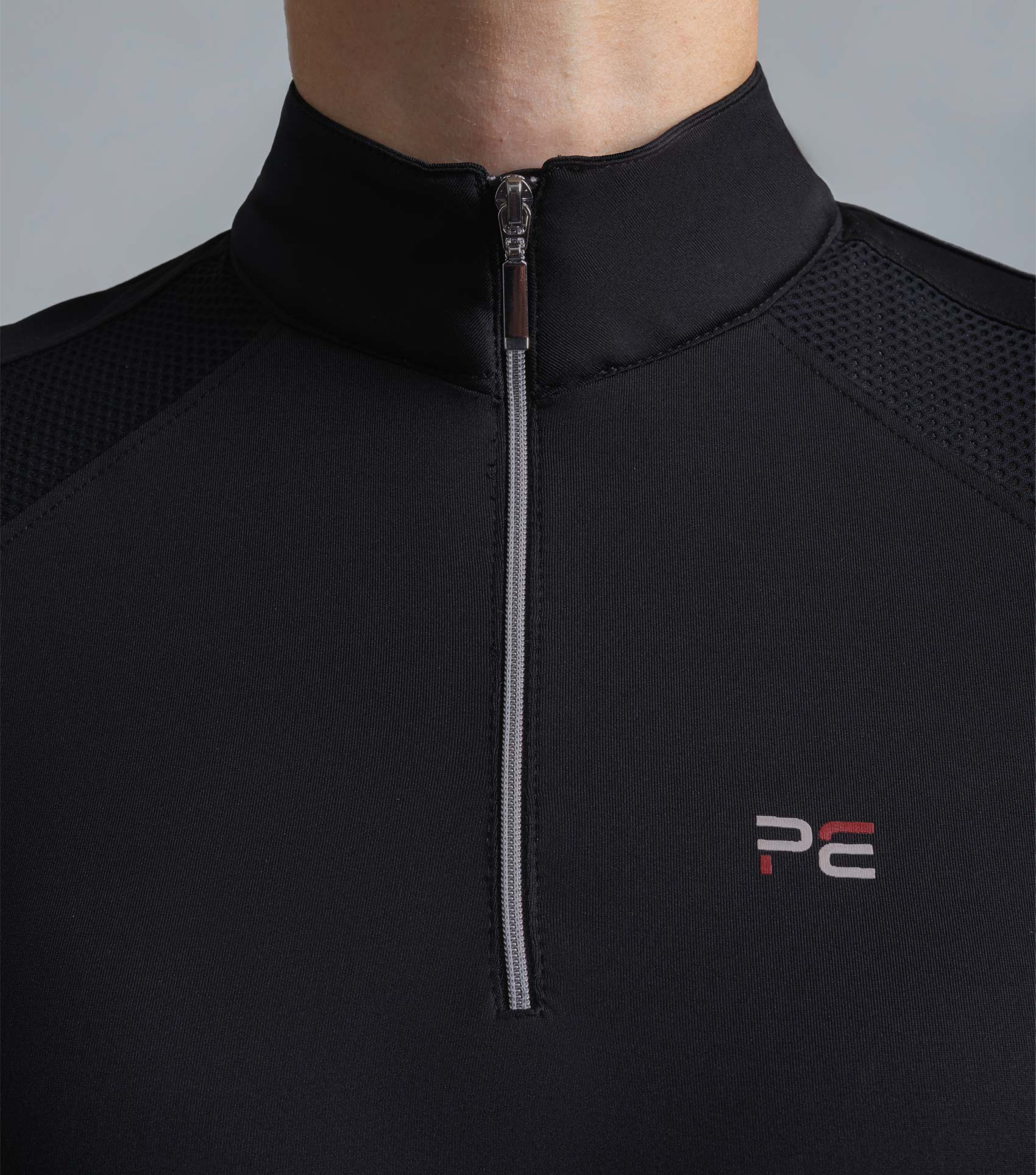 PREMIER EQUINE REMISA Ladies Technical Short Sleeve Riding Top - Black, Zip Collar, Logo