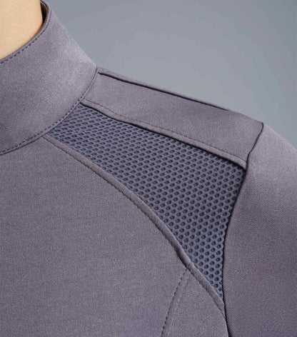 Premier Equine Remisa Ladies Riding Top Anthracite Grey - shoulder view, technical, breathable & moisture wicking.