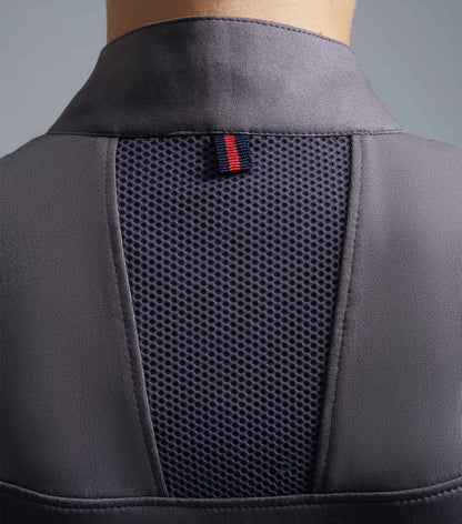 PREMIER EQUINE REMISA ladies technical riding top anthracite grey. Moisture wicking, ventilation panels, YKK zip.