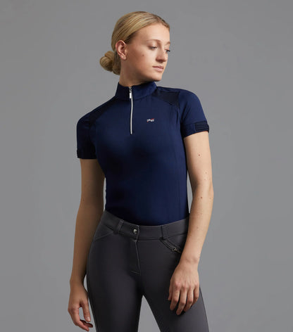 Premier Equine Remisa Navy Riding Top: Ladies' Technical Short Sleeve Equestrian Shirt, Moisture-Wicking, Breathable