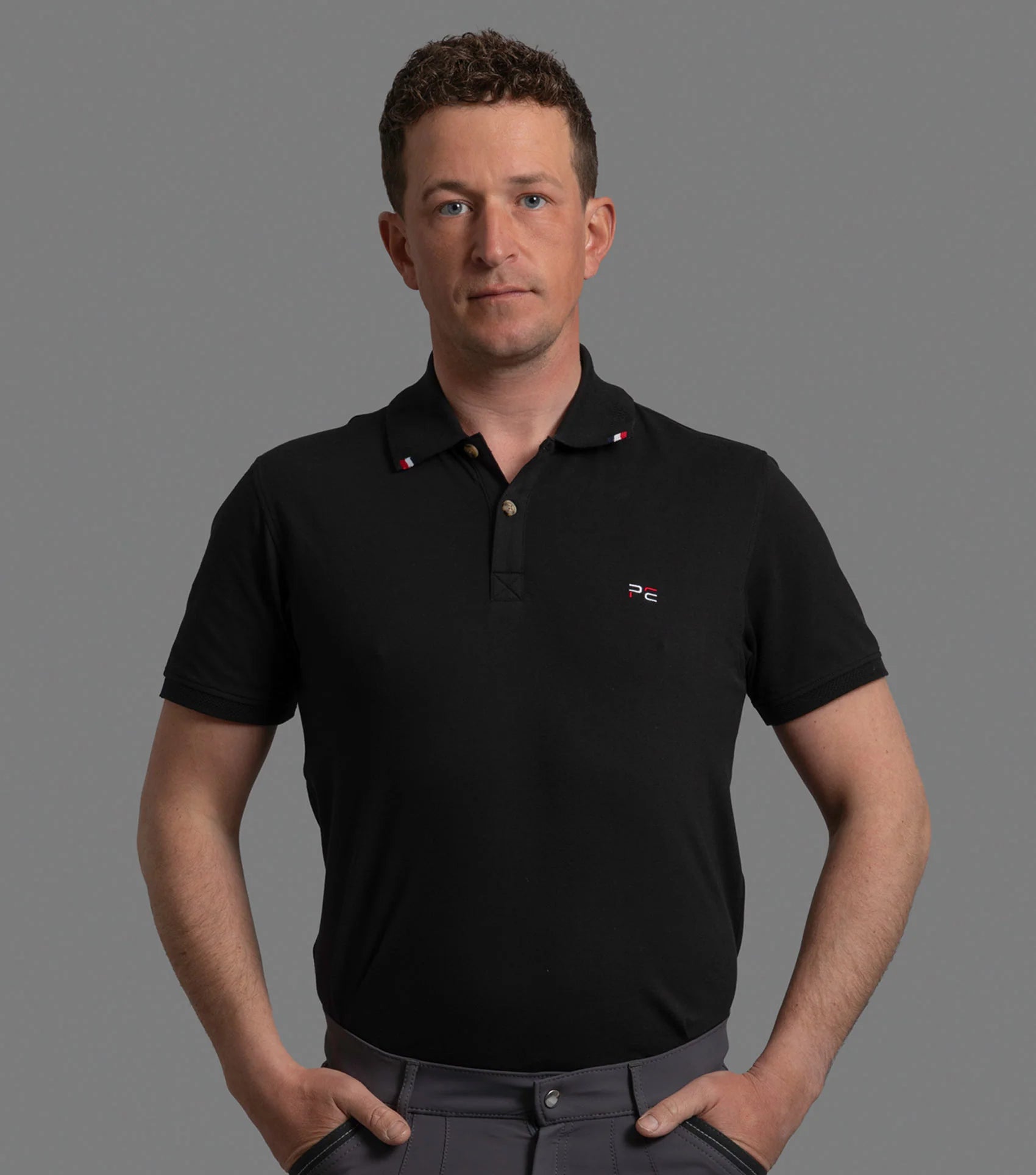Premier Equine Respiro Men's Black Riding Polo Shirt - Breathable Equestrian Apparel