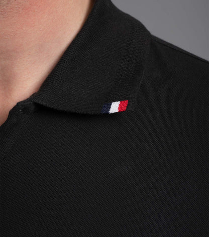 Premier Equine Respiro Men's Black Riding Polo Shirt with Tricolour Stripe Detail