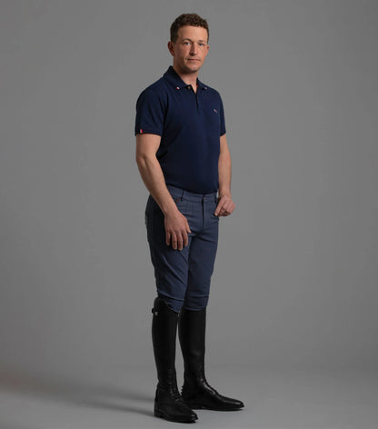 PREMIER EQUINE Respiro Men's Riding Polo Shirt Navy: Stylish equestrian polo top in navy, perfect for riding and casual wear.