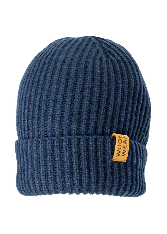 WOOF WEAR Navy Ribbed Beanie - Warm Winter Hat for Men & Women, Fleece Lined Knit Cap