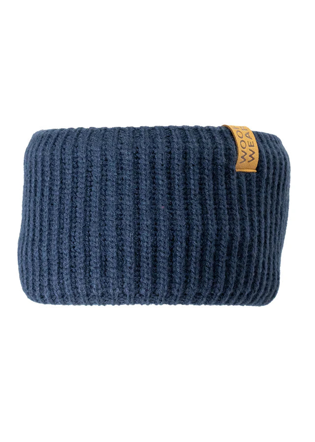 WOOF WEAR Navy Ribbed Headband: Fleece-Lined Wool Headwear for Winter Protection