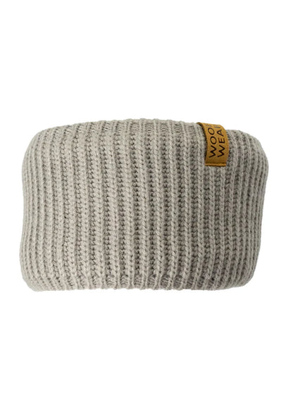 WOOF WEAR Ribbed Headband Stone. Warm fleece lined knit headband for winter. Stylish ear warmer.