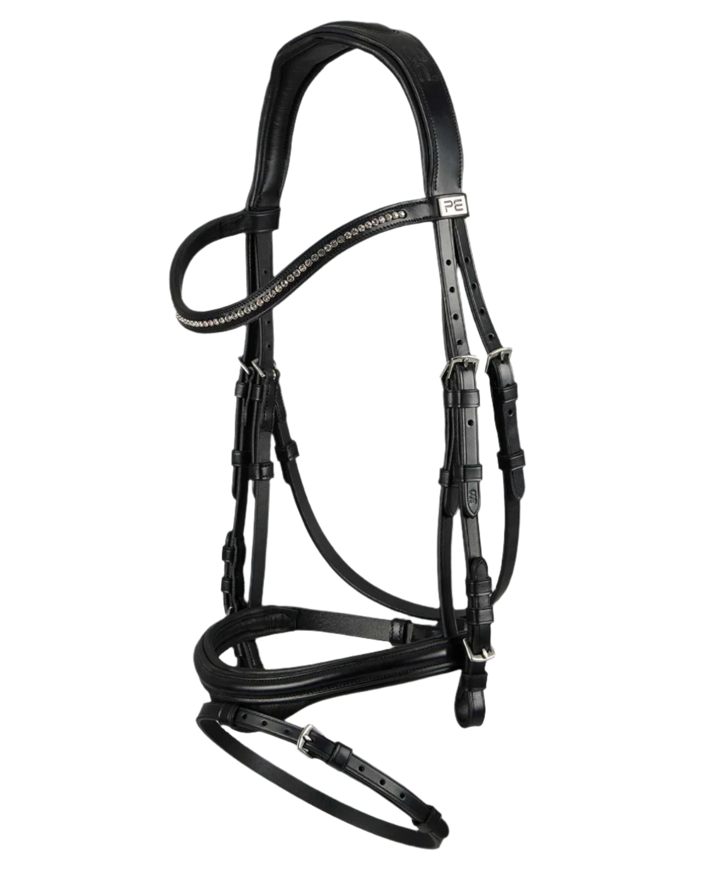 Premier Equine Riviere Snaffle Bridle - Black Italian Leather with Diamante Browband