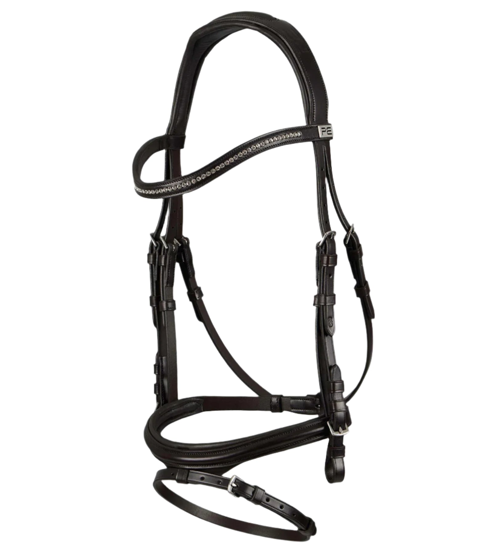 Brown Italian Leather Horse Bridle with Diamante Browband - Equestrian Snaffle Bridle