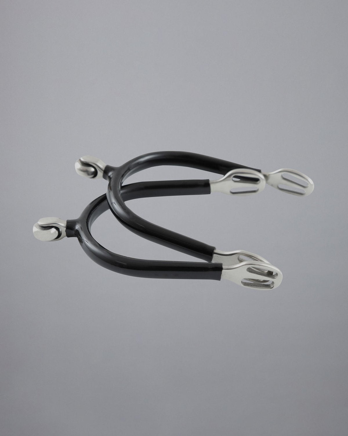 Premier Equine Rubber Covered Roller Ball Spurs Black & Silver