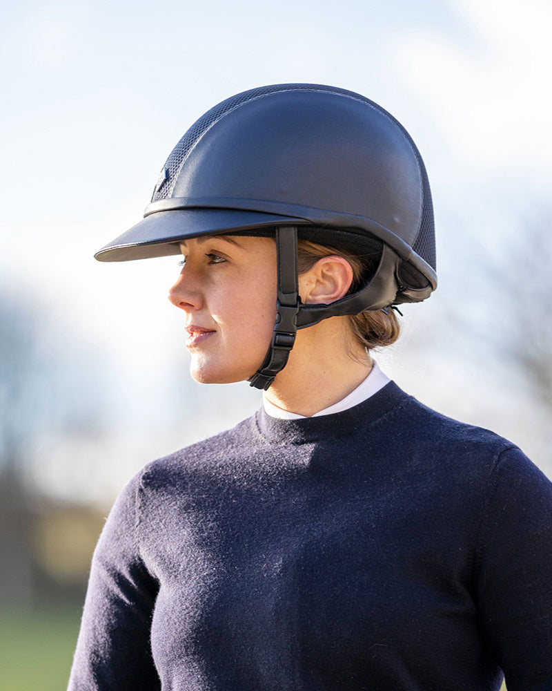 Charles Owen SP8 Plus Leather Look Equestrian Helmet - Navy Riding Helmet for Sun Protection