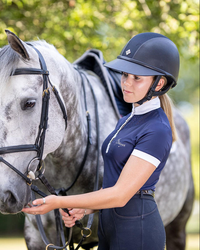 Charles Owen SP8 Plus Leather Look Navy Riding Helmet: Equestrian Safety and Style