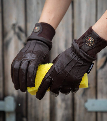 Waterproof Brown Riding Gloves by Premier Equine for Equestrian Use - Stay Dry & Connected on Touchscreens!
