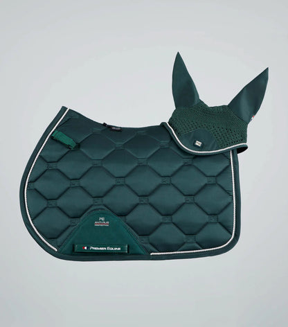 Premier Equine Salto Olive Fly Veil | Horse Ear Bonnet | Soundproof Fly Mask | Equiflair