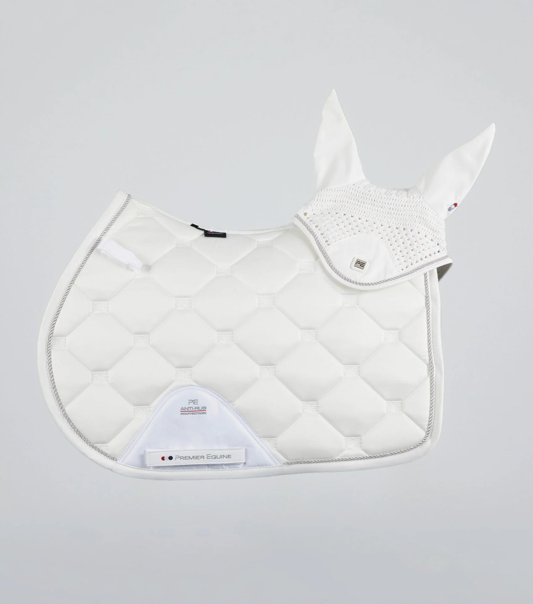 Premier Equine White Saddle Pad & Fly Veil from Equiflair - Protect your horse in style!  