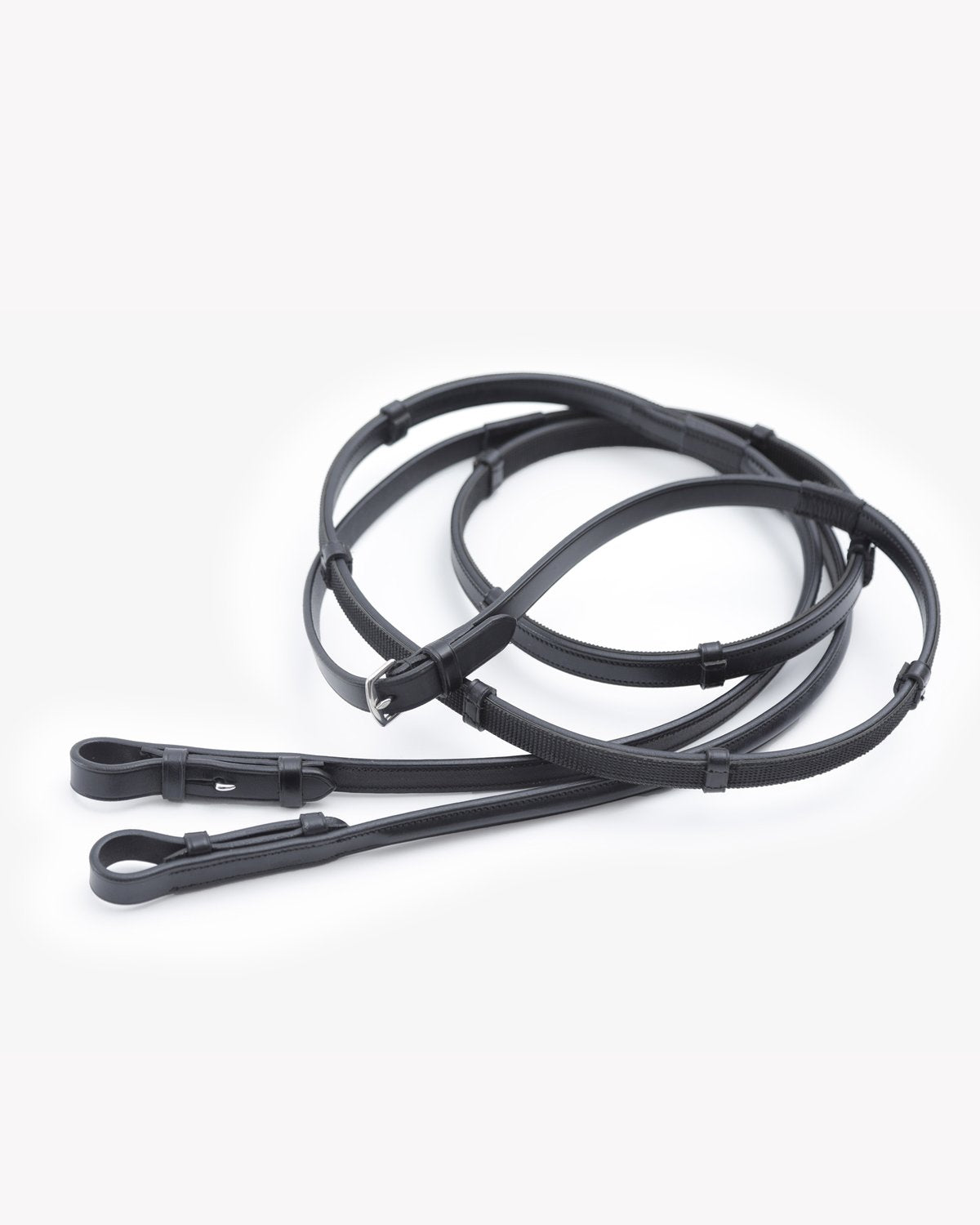 Premier Equine Salvatore Black Rubber & Leather Grip Reins for Horse Riding
