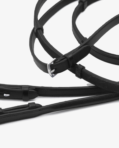 Premier Equine Black Leather & Rubber Grip Horse Reins | Equiflair Equestrian
