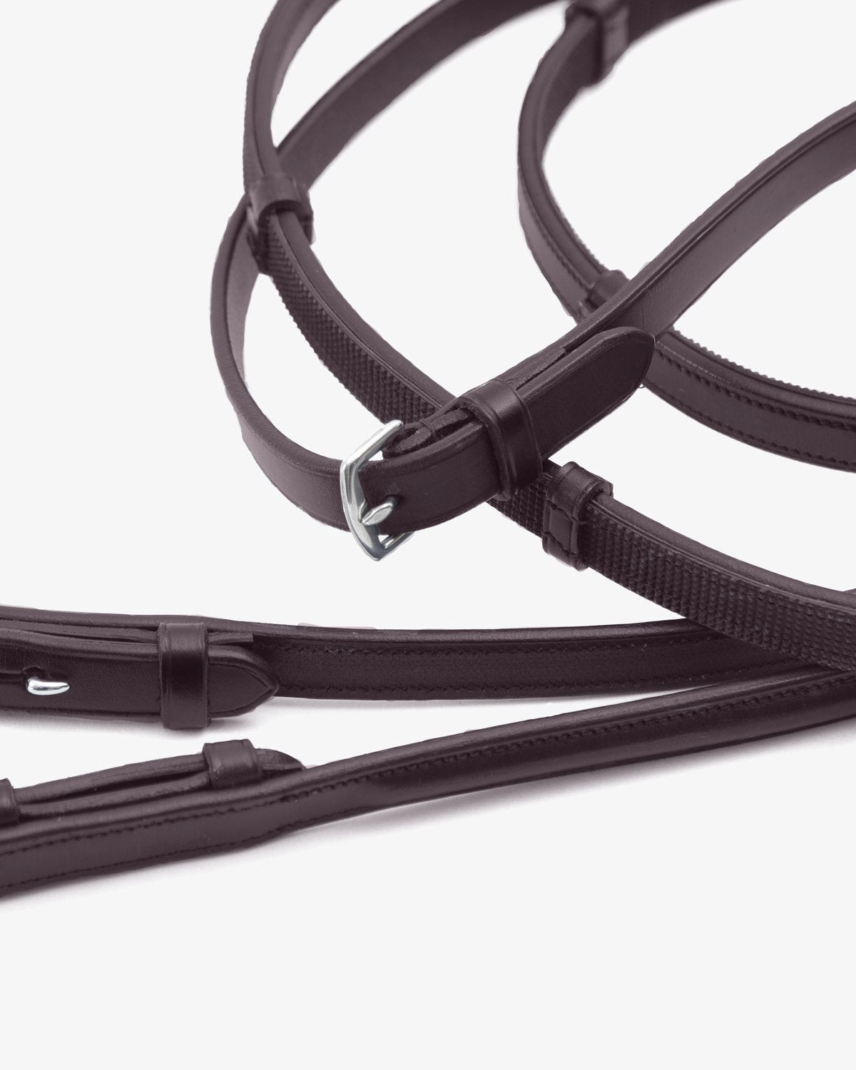 Premier Equine Salvatore Rubber & Leather Grip Reins Brown