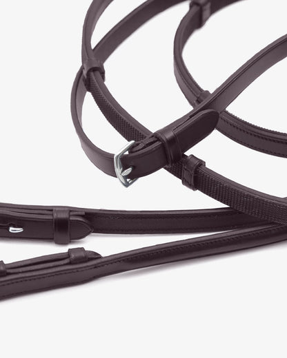 Premier Equine Salvatore Rubber & Leather Grip Reins Brown