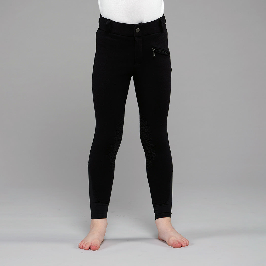 Children's black Toggi Showring Extreme breeches with silicone knee grip and stretch sock