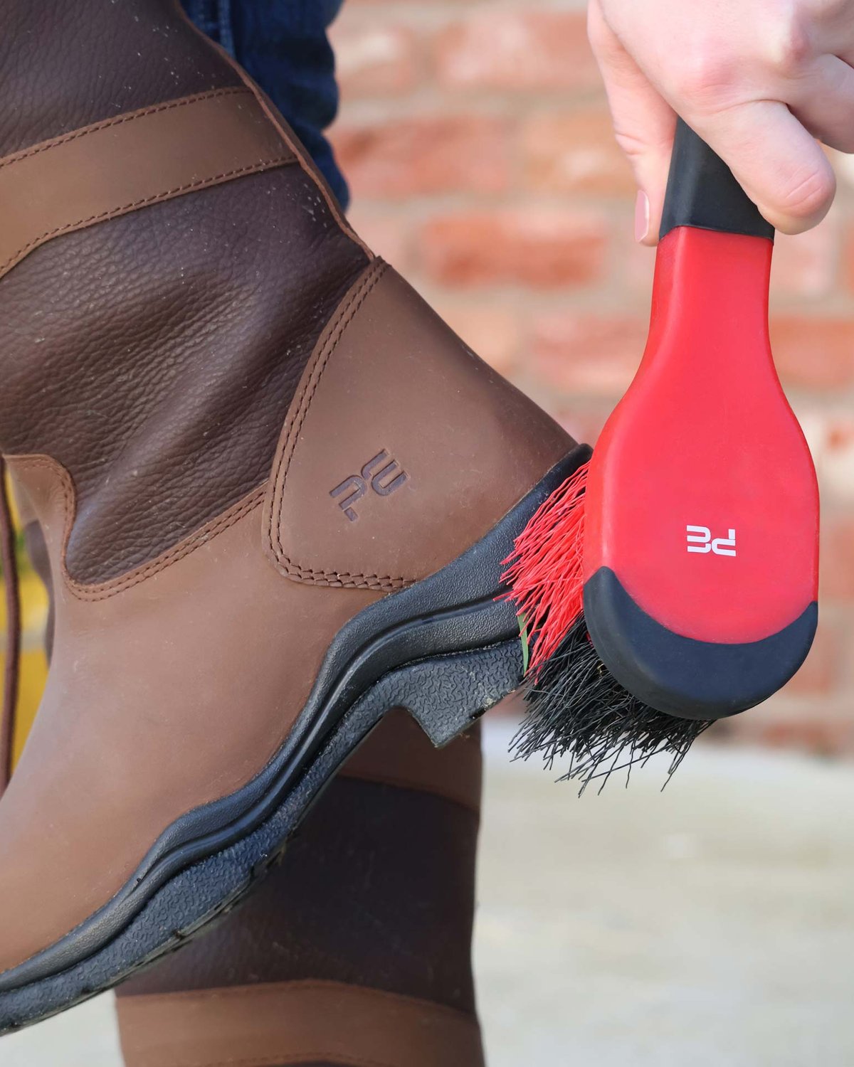 Premier Equine Boot Brush: Soft-Touch Bucket Brush for Cleaning Horse Riding Boots - Wine & Fuchsia Colors