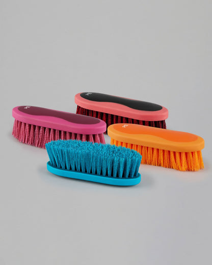 Premier Equine Horse Grooming Brushes Set: Pink, Orange, Blue, Coral. Orange Dandy Brush in Focus.