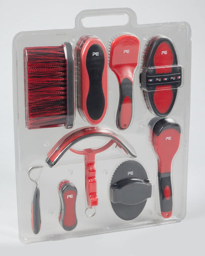Premier Equine Soft-Touch Grooming Kit Set - 9 Pieces Black & Red
