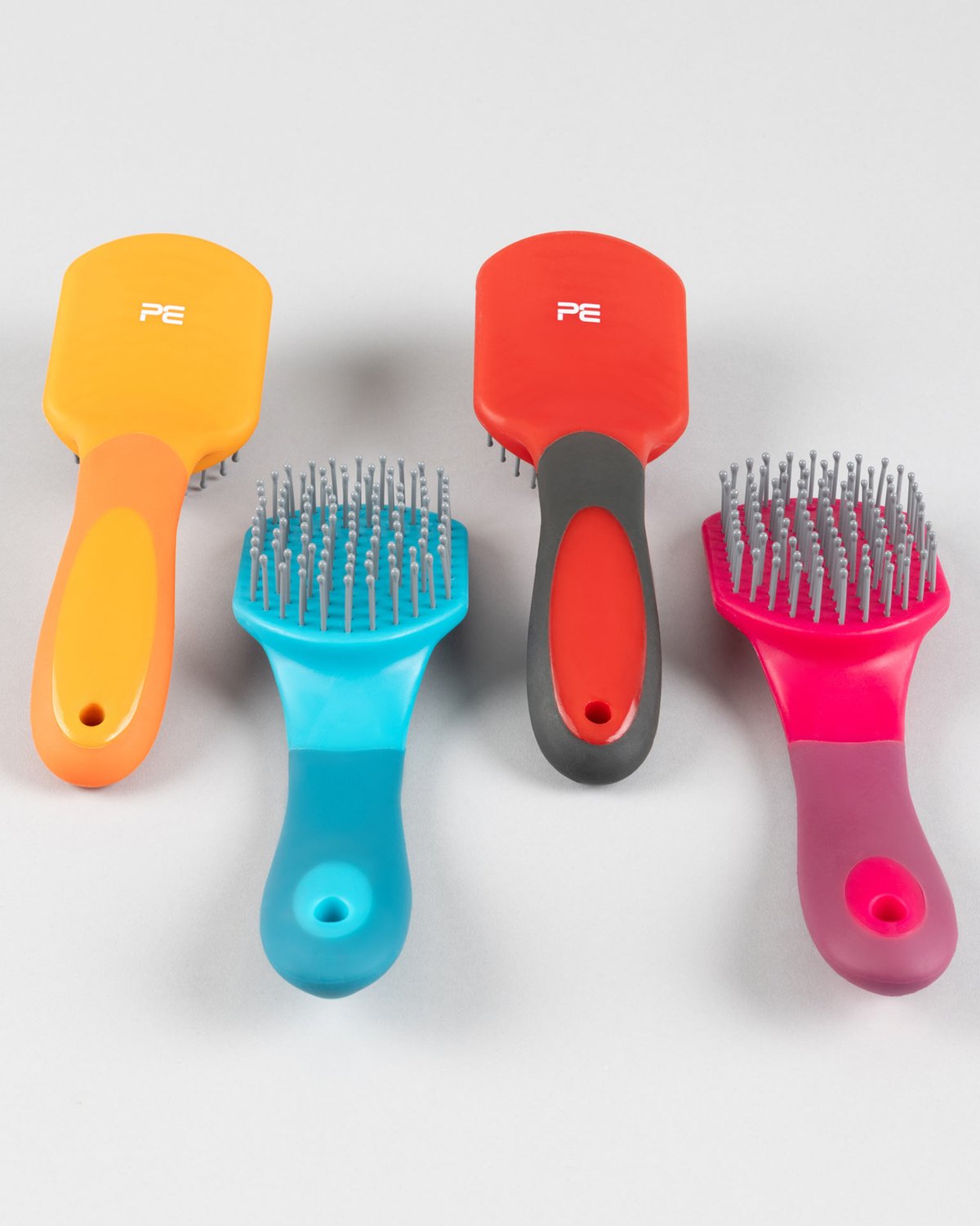 PREMIER EQUINE Soft-Touch Mane & Tail Brush Set: Orange, Red, Blue, & Pink. Horse Grooming Brushes from Equiflair