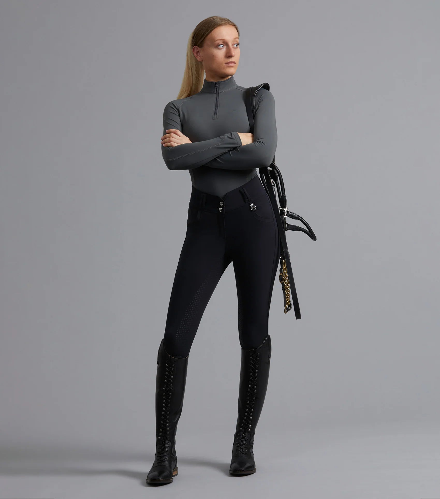 Premier Equine Sophia Riding Breeches - Black Equestrian Pants, Full Seat High Waist Design, Stylish and Functional Horse Riding Apparel