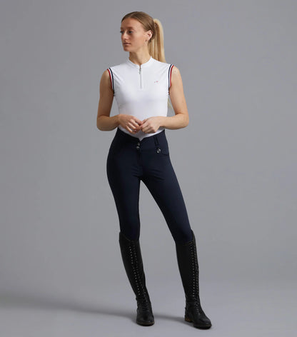 Premier Equine Sophia Navy Riding Breeches: High Waist, Full Seat. Equestrian apparel.