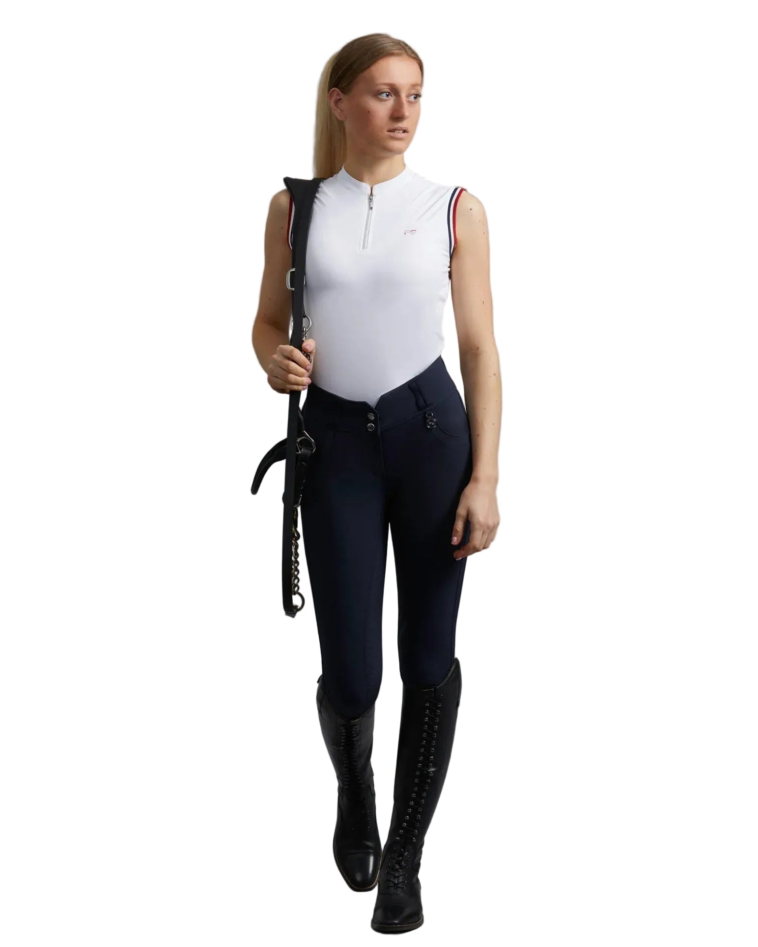 Premier Equine Sophia Navy Riding Breeches, Ladies High Waist Full Seat Equestrian Pants, Horse Riding Apparel - 30" UK 14