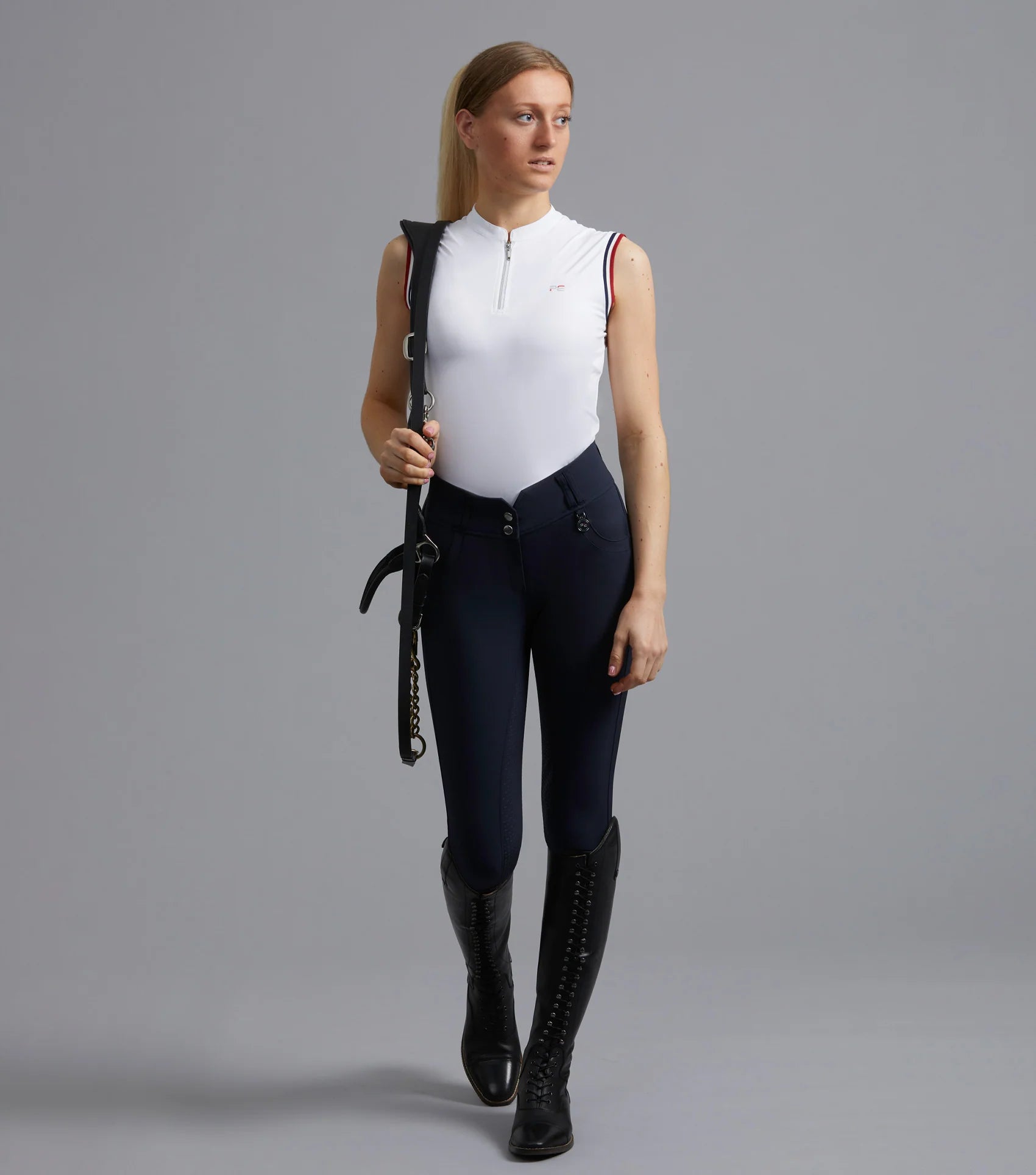 Premier Equine Sophia Navy Riding Breeches, Ladies High Waist Full Seat Equestrian Pants, Horse Riding Apparel