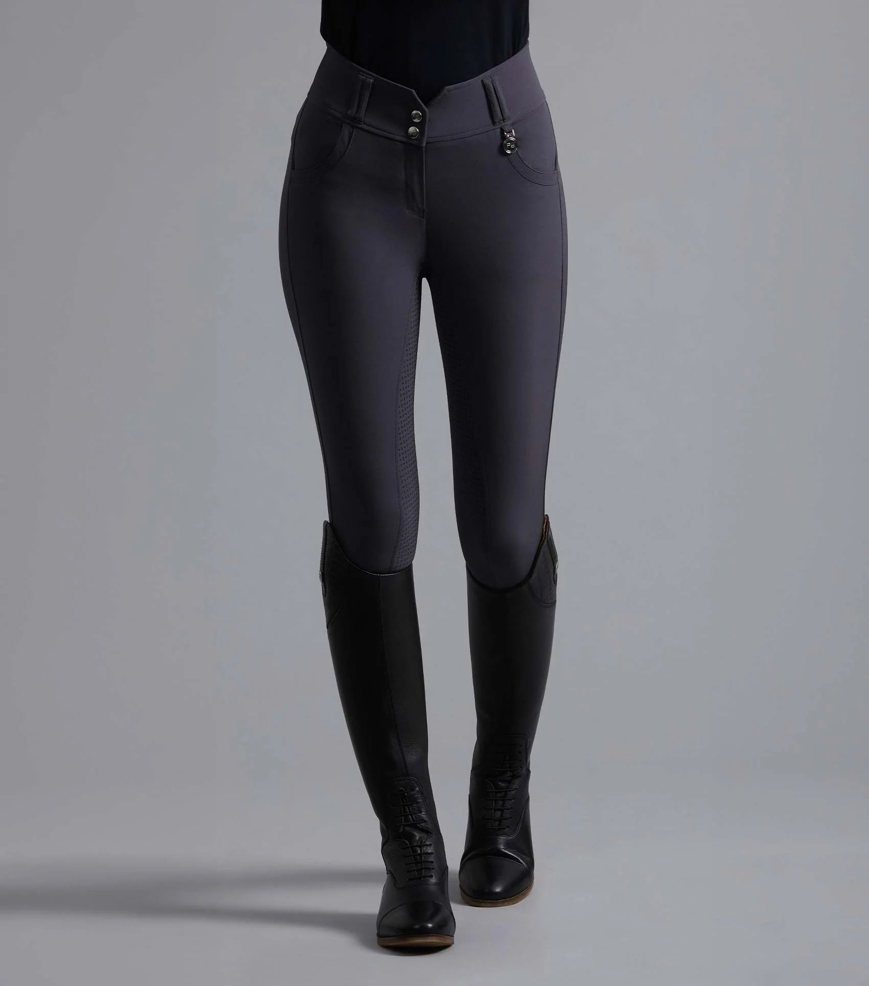 Premier Equine Sophia Anthracite Riding Breeches: High Waist, Full Seat Gel, Women's Equestrian Apparel, Horse Riding Pants