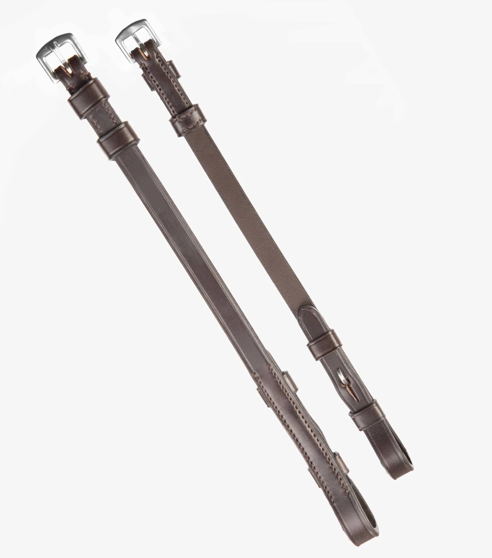 Premier Equine Brown Leather Cheek Pieces Pair for Equestrian Bridle - High-Quality Stitching & Stainless Steel Buckles