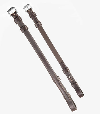 Premier Equine Brown Leather Cheek Pieces Pair for Equestrian Bridle - High-Quality Stitching & Stainless Steel Buckles