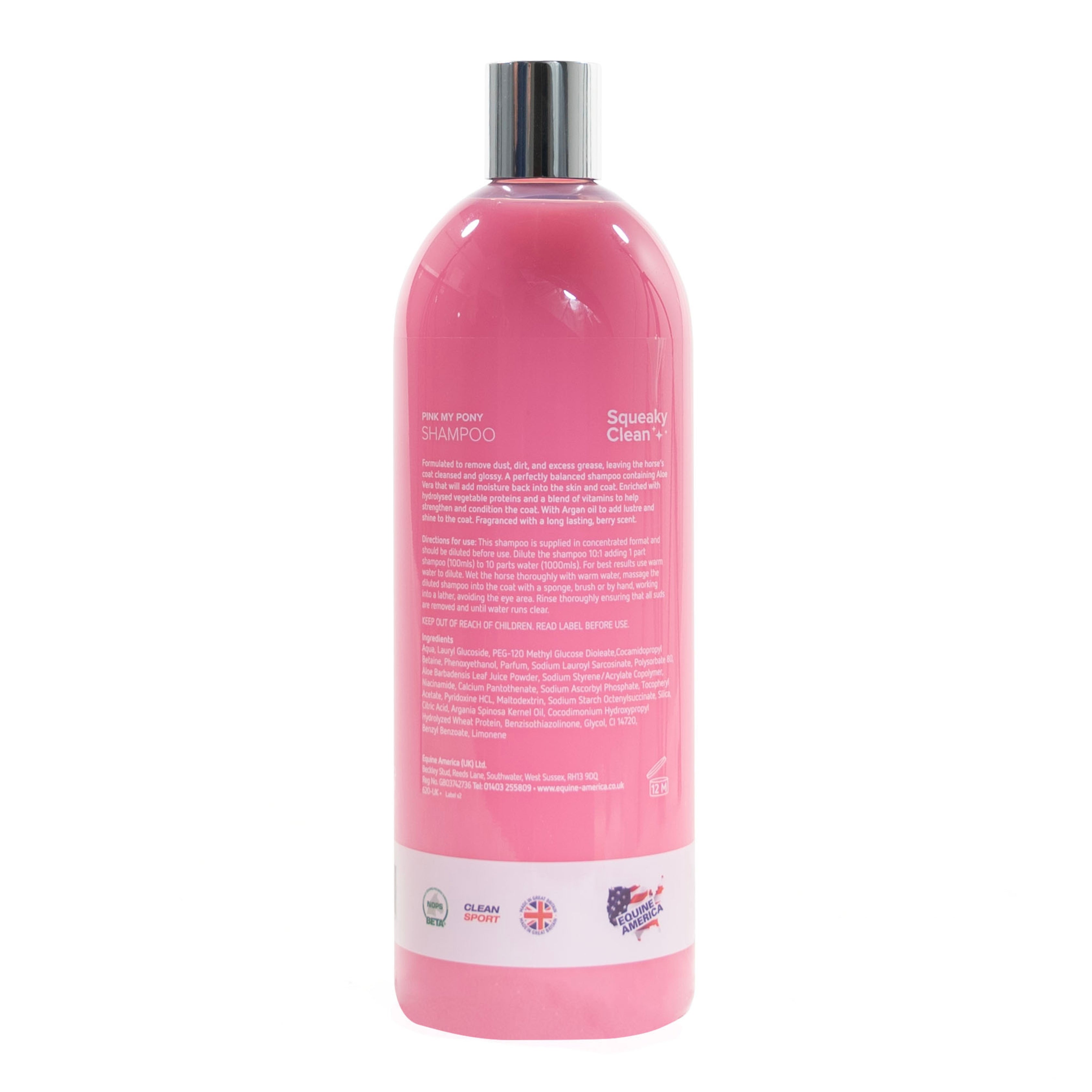 Equine America Pink My Pony Shampoo 1L: Berry scented horse shampoo with Argan Oil & Aloe Vera