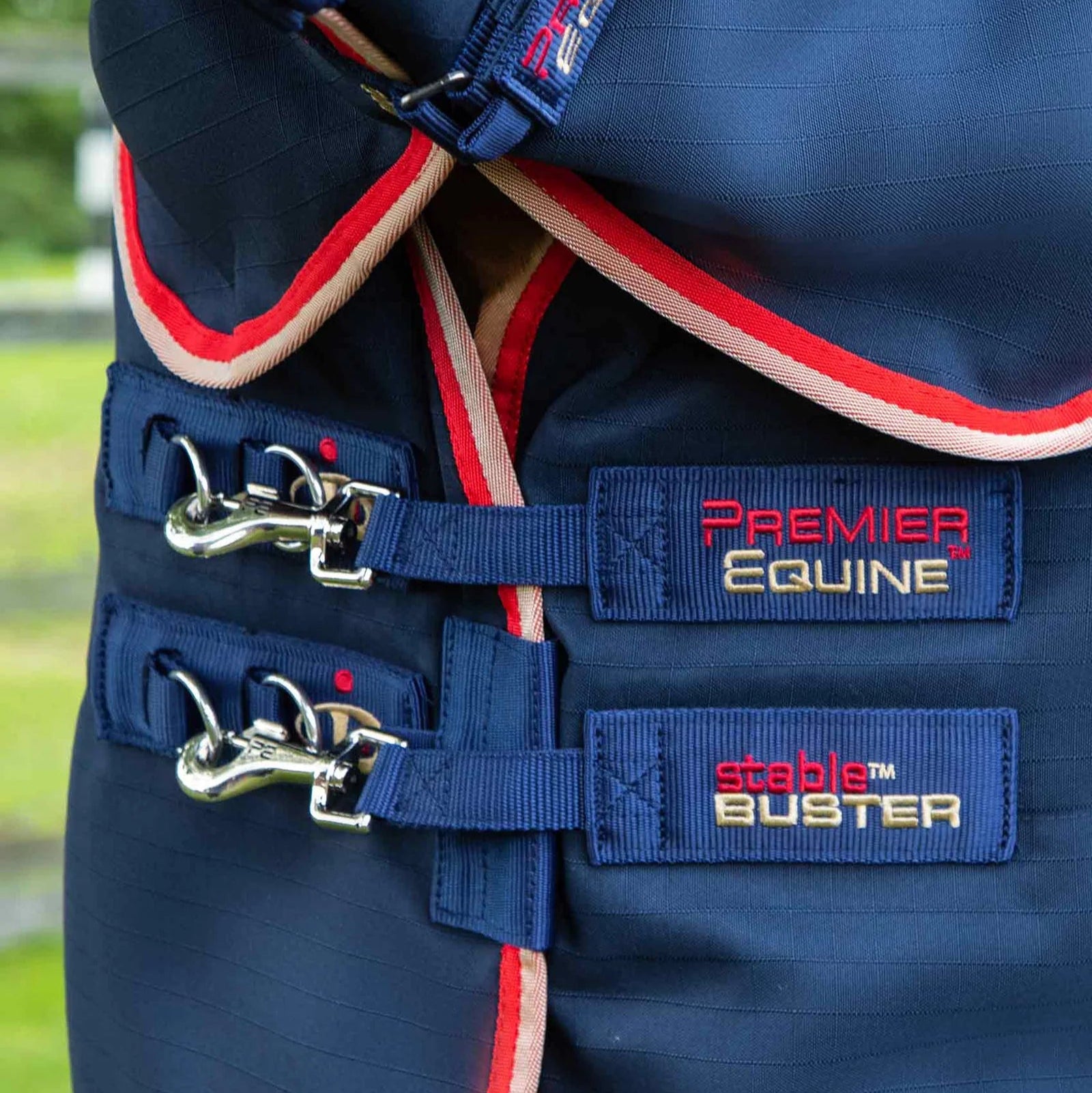 Premier Equine Stable Buster 100g Stable Rug with Neck Cover - Navy Horse Blanket