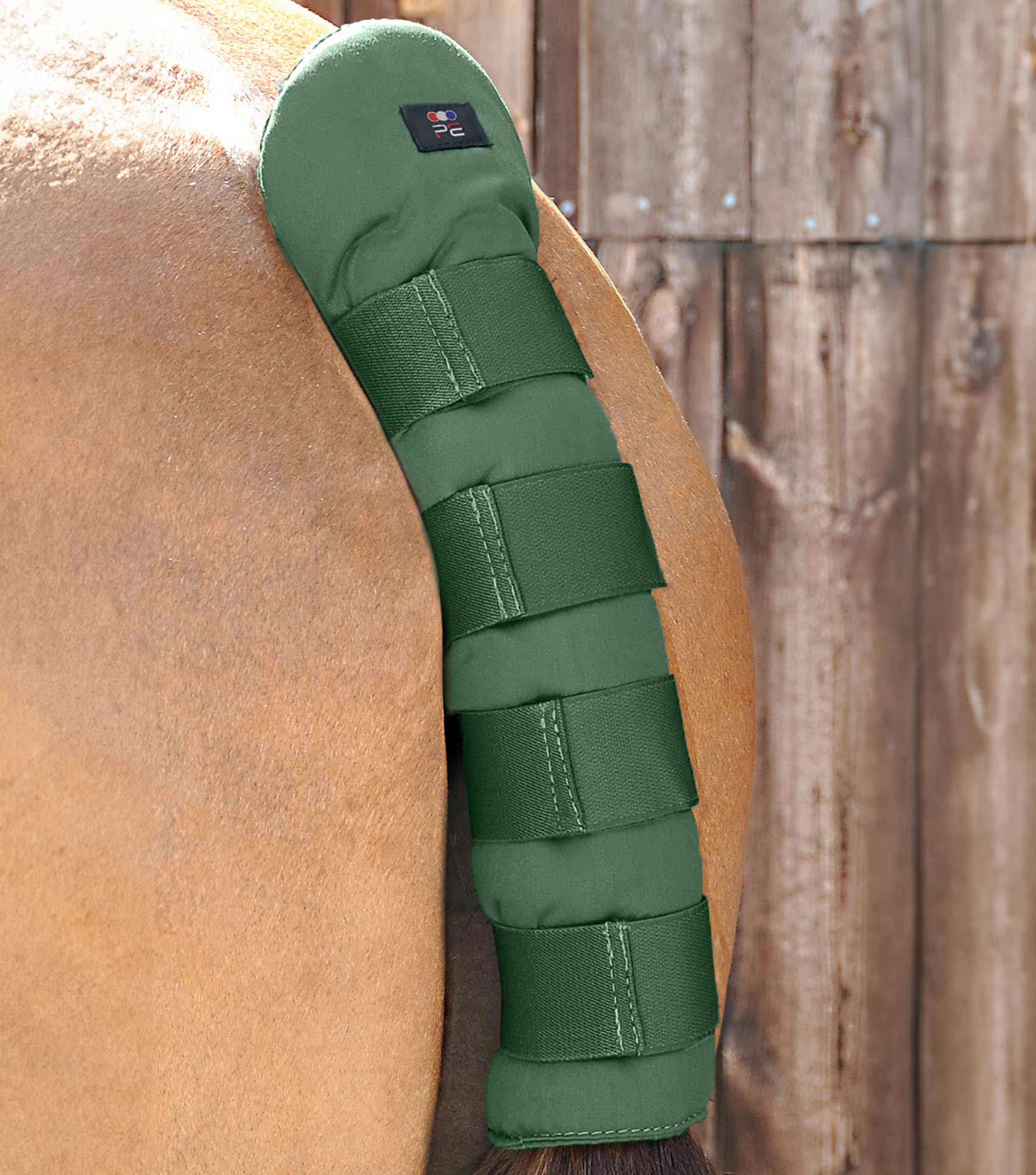 PREMIER EQUINE Stay-Up Horse Tail Guard Green: Tail protection, bandage, horse care, equestrian equipment.